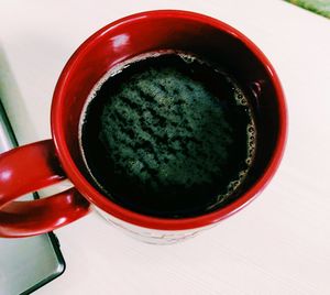 High angle view of tea cup on table