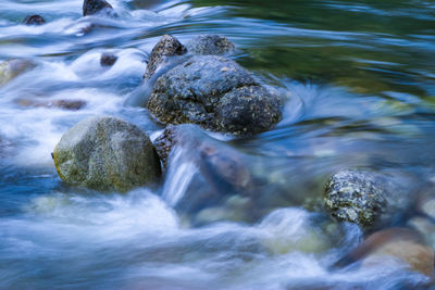 High angle view of water flowing over rocks