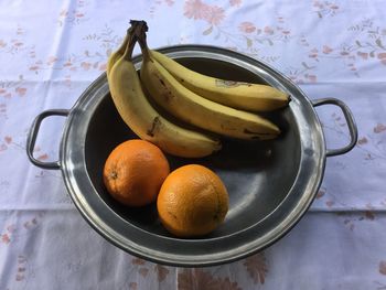 High angle view of fruits in bowl on table