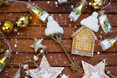 High angle view of christmas cookies on table