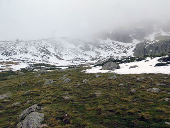 Scenic view of snowcapped mountains against sky