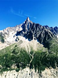 Scenic view of snowcapped mountains against clear blue sky