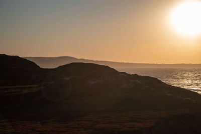 Scenic view of sea against clear sky during sunset