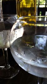 Close-up of beer glass on table