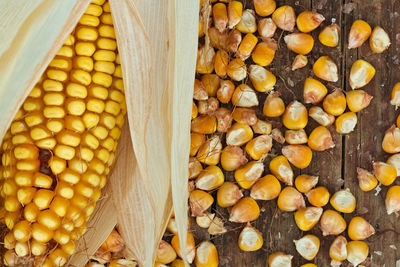 Close-up of corn kernel on table