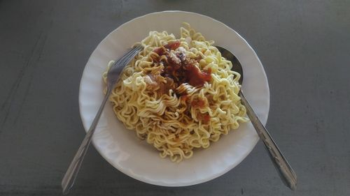 High angle view of meal served in plate