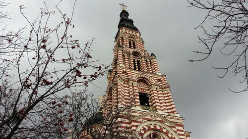 Low angle view of christmas tree against sky