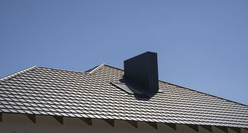 Low angle view of modern building against clear sky