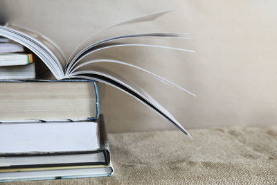 Close-up of books on table