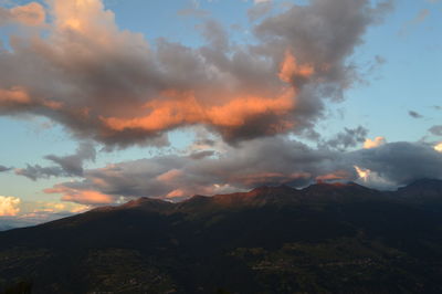 Scenic view of mountains against dramatic sky