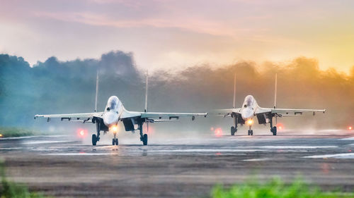 Sukhoi su30 mk2 squadron cross wind taking off in 600 local time
