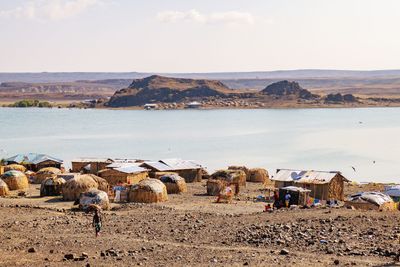 Scenic view of the traditional houses at el molo village at lake turkana, kenya