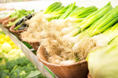 High angle view of vegetables in basket at market stall