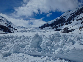 Scenic view of snow covered mountains against sky