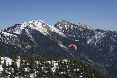 Scenic view of snowcapped mountains against clear sky