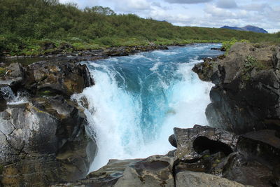 Scenic view of waterfall