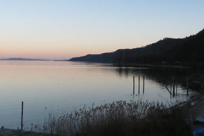 Scenic view of calm lake at sunset