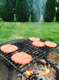 High angle view of barbecue grill in yard