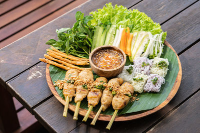 High angle view of food on table