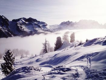 Scenic view of snow covered mountains