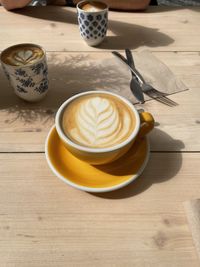 High angle view of coffee on table