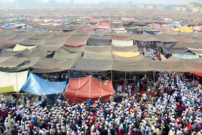 High angle view of crowd in city