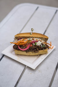 High angle view of food on table