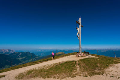 Summit cross on the seceda, south tyrol.