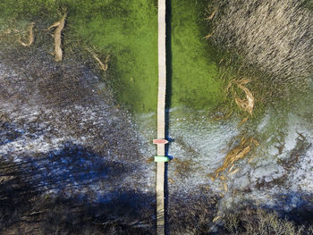 High angle view of river amidst trees