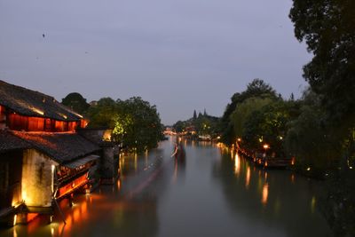 Reflection of trees in water against sky