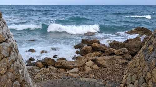 Scenic view of rocky beach