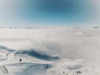 Scenic view of mountains against sky during winter