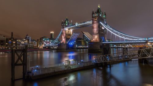 Bridge over river at night