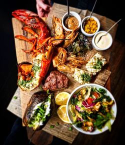 High angle view of food on table