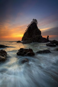 The beauty of the sunset on karang agung beach