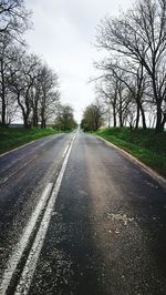 Road amidst bare trees against sky