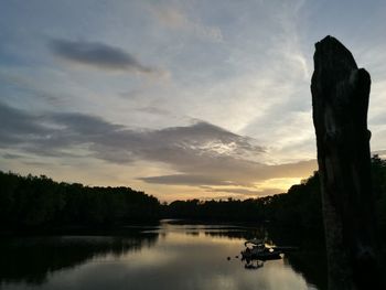 Scenic view of calm lake at sunset