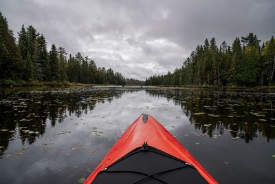 While kayaking in the canadian wilderness, the rain storm moves in with cloud formations in the sky 