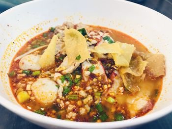 High angle view of meal served in bowl