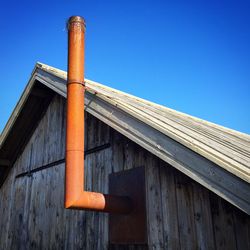 Low angle view of building against clear blue sky