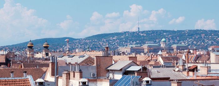 High angle view of townscape against sky