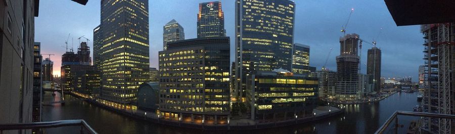 Illuminated buildings in city