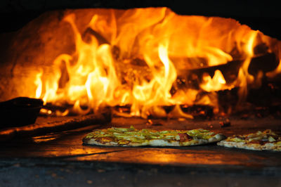 Close-up of fire on table