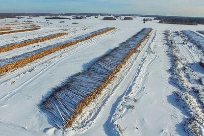 Scenic view of snow covered land