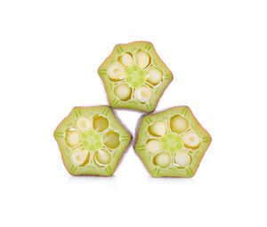 Close-up of bread against white background