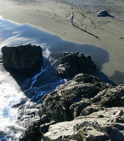 High angle view of rocks on beach