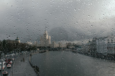 Close-up of wet window in rainy season