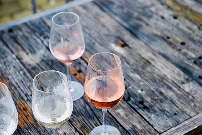 Close-up of wine glass on table