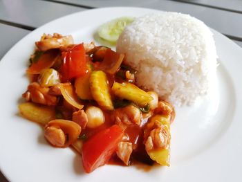 Close-up of food served in plate