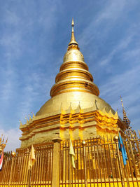 Low angle view of temple building against sky